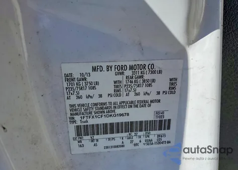 2013 Ford F150 Super Cab из США, поврежденный, VIN 1FTFX1CF1DKG19678